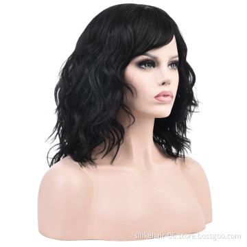 Daily Use Heat Resistant Blonde Vine Purple Pink Color Silky Curly Wig For Women Synthetic Short Water Wavy Wigs With Bangs